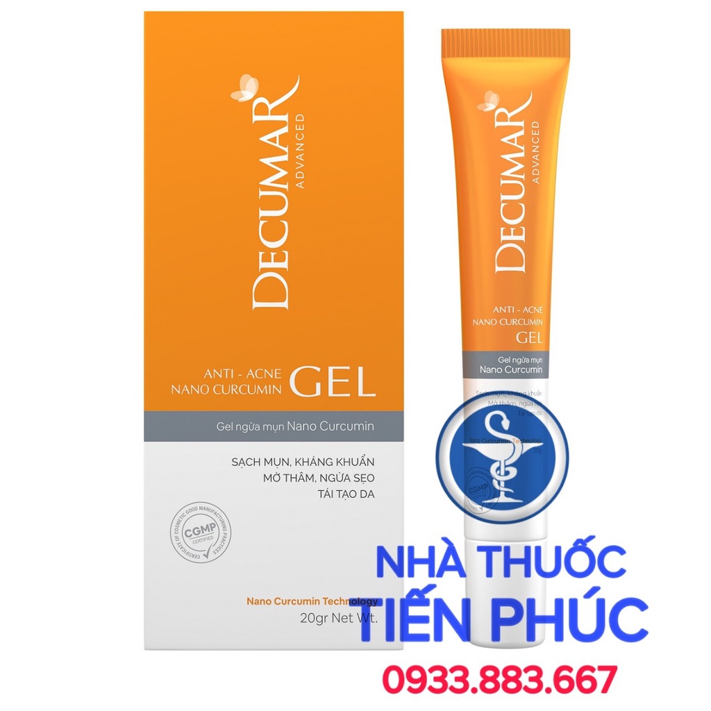 Gel ngừa mụn Nano Nghệ Decumar Advanced 20gr, hết sẹo thâm hiệu quả gấp 7500 so với kem Nghệ thường
