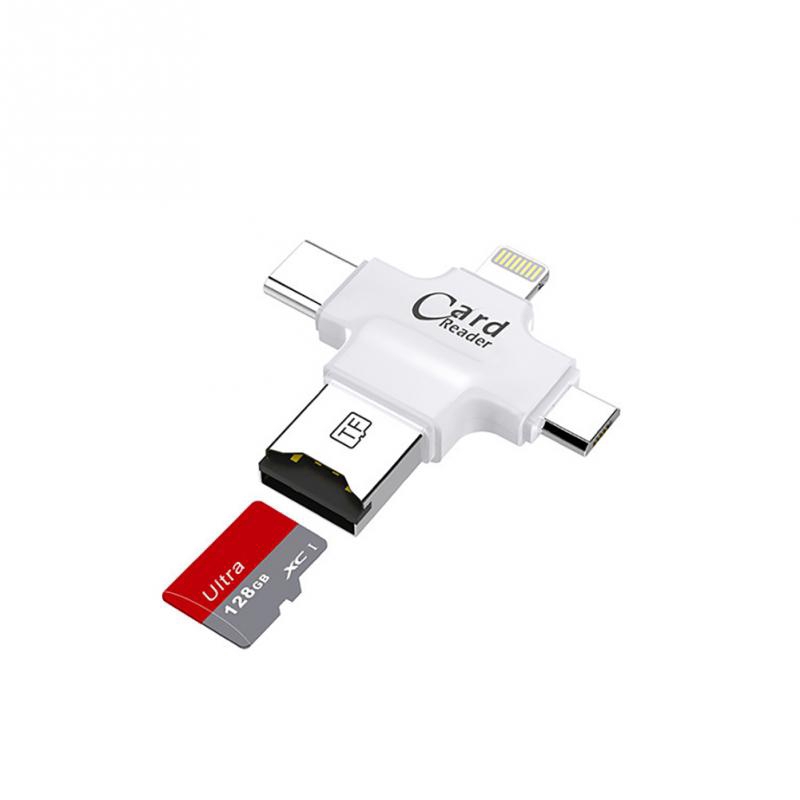 4 in 1 Micro SD Card Reader Type C Micro USB Lightning adapter for iPhone iPad