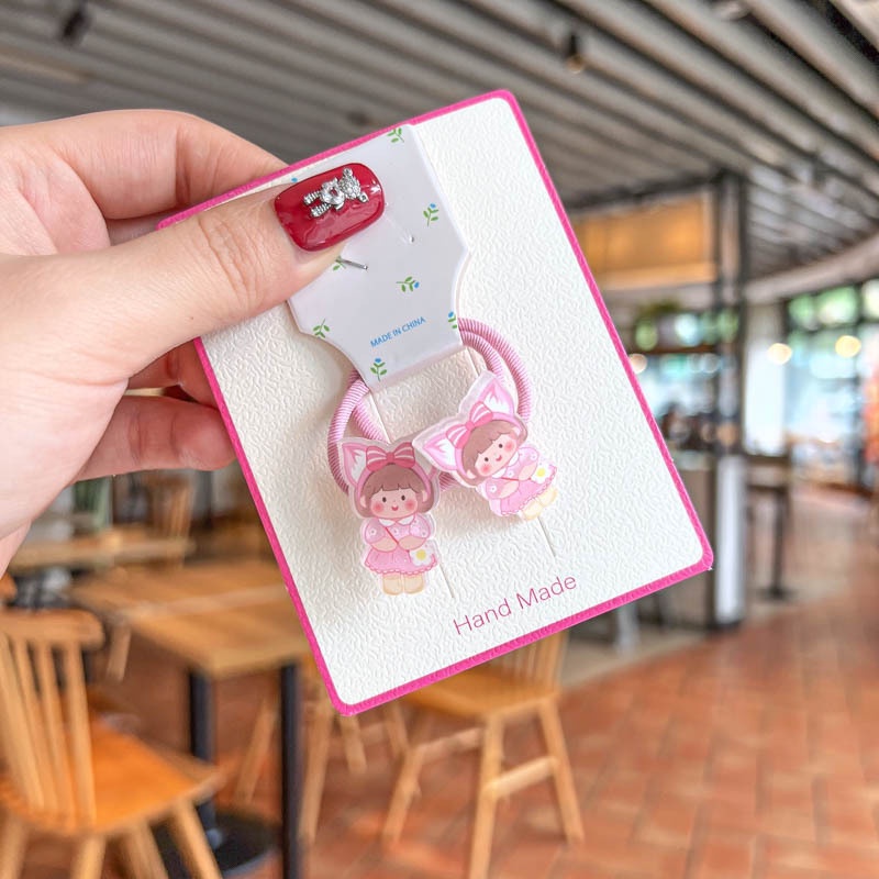Set 2 Dây Buộc Tóc Co Giãn Kiểu Dáng Hoạt Hình Dễ Thương Cho Bé Gái