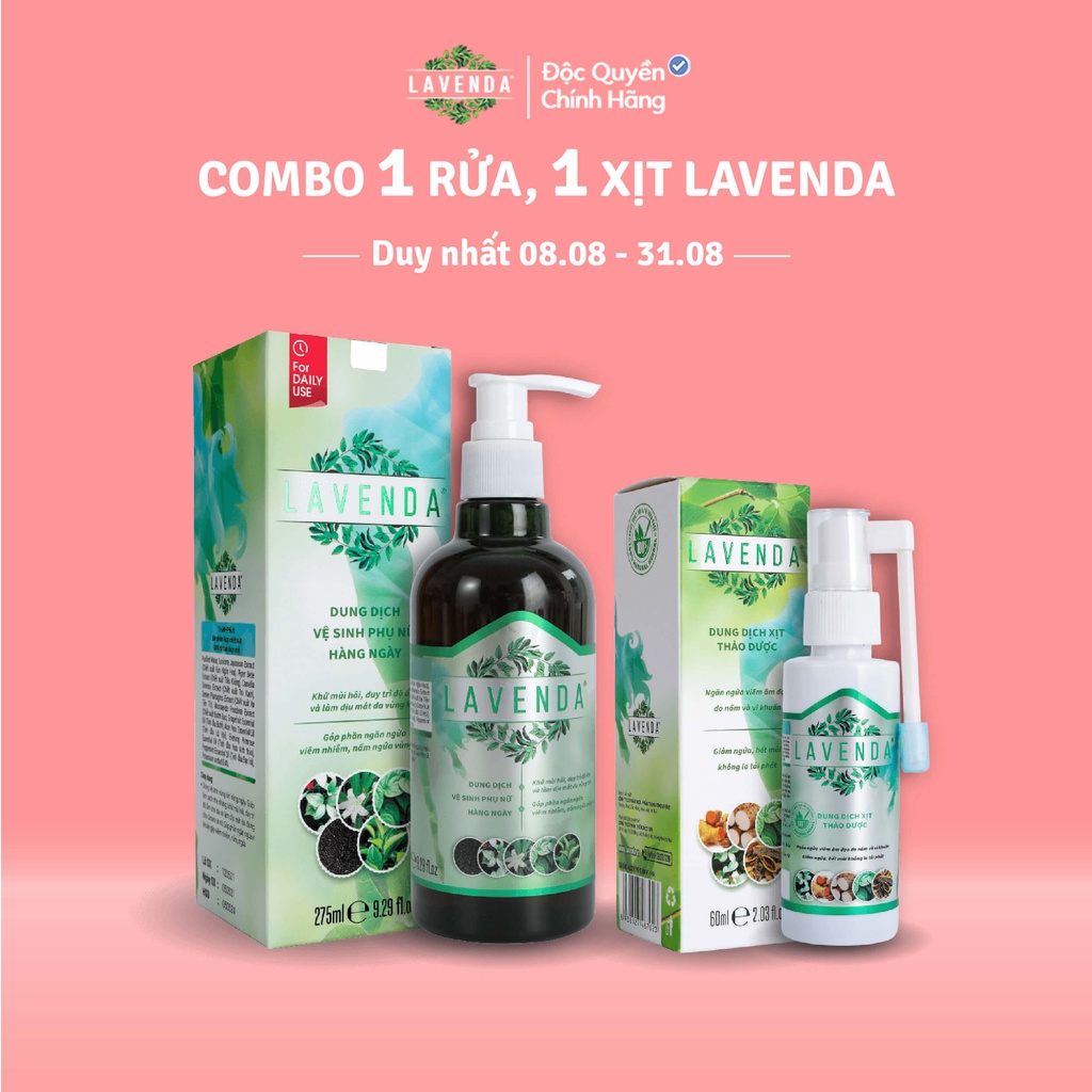 Combo 2 chai dung dịch rửa và xịt phụ khoa Lavenda, hỗ trợ các vấn đề về phụ khoa