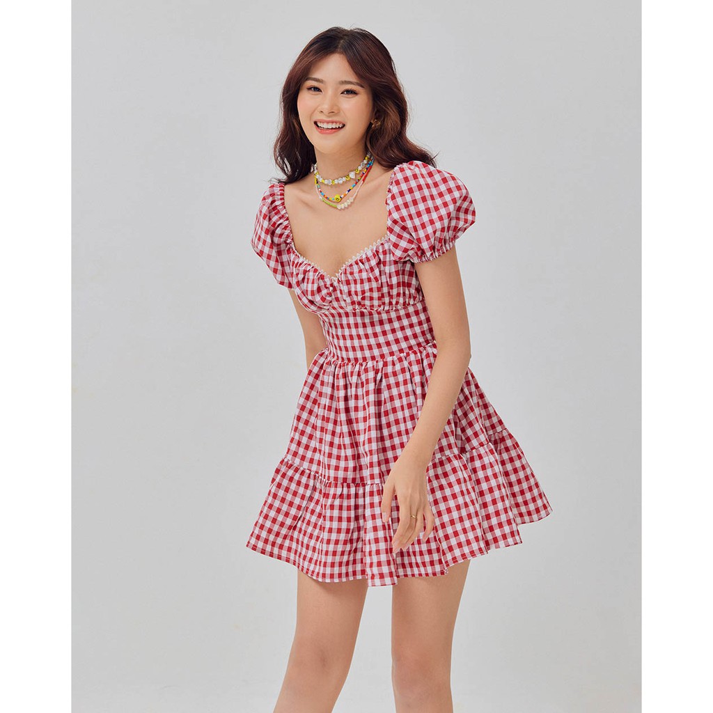 Đầm xòe Shebyshj hở lưng ca rô đỏ - Joly Dress | BigBuy360 - bigbuy360.vn
