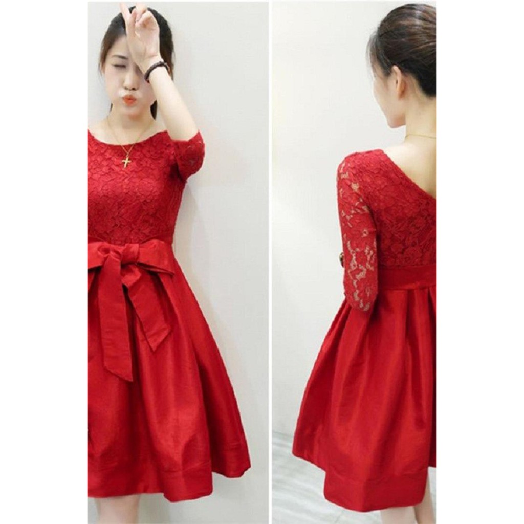 Đầm Xòe Phối Ren Thắt Nơ D268 | BigBuy360 - bigbuy360.vn