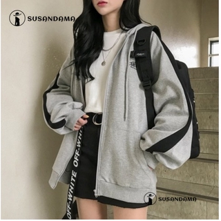 Áo Hoodies Tay Dài Phối Khoá Kéo Có Size Lớn Cho Nữ
