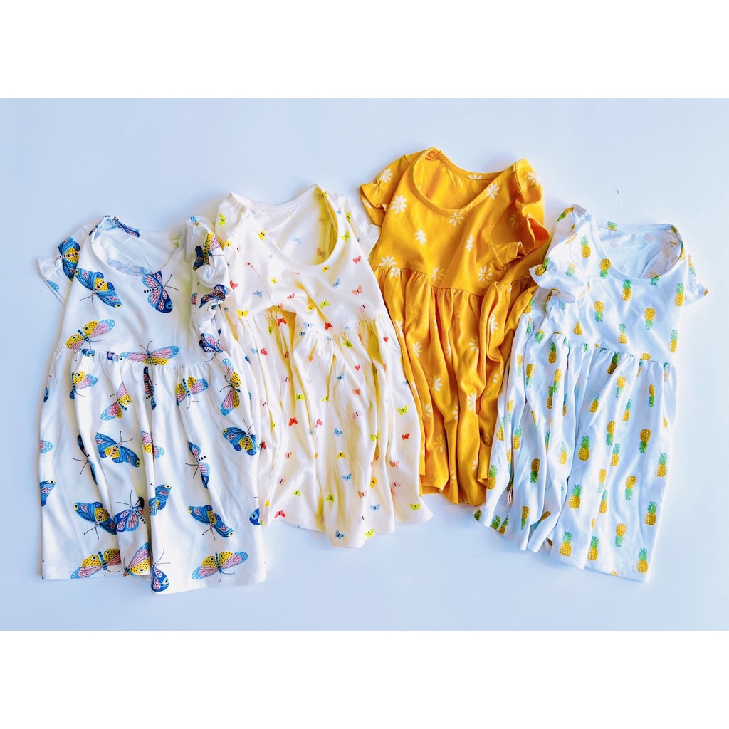 ĐẦM THUN TAY NGẮN NHIỀU MÀU HOẠ TIẾT DỄ THƯƠNG CHO BÉ 9-22KG