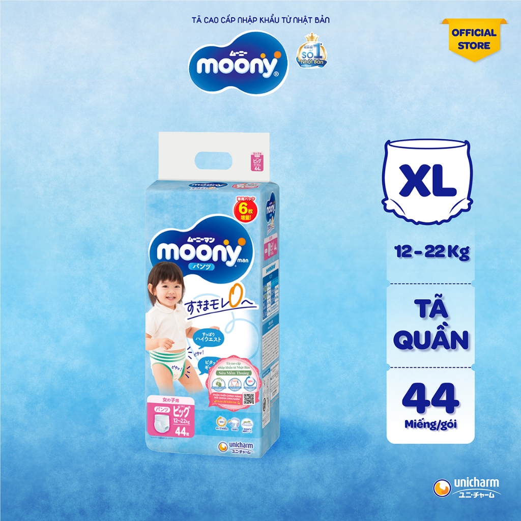 [CỘNG 6 MIẾNG] Tã quần Moony cao cấp Bé Gái (Girl) L44/XL38 - Nhập khẩu từ Nhật Bản