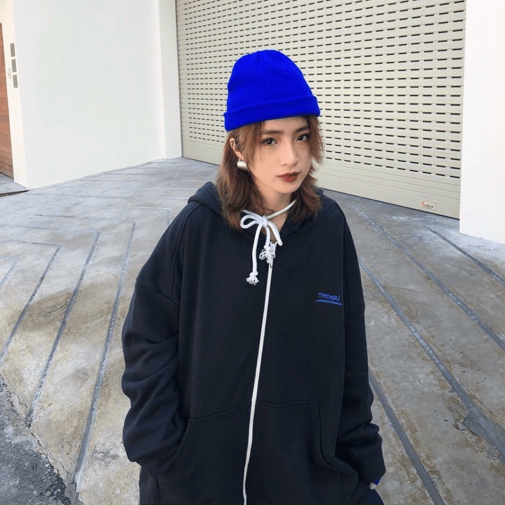 Áo khoác nữ Hoodie form rộng Khóa Dây Kéo Chất Liệu Thun NỈ Ngoại In Chữ THOXRI TP5 [NewUnisex]