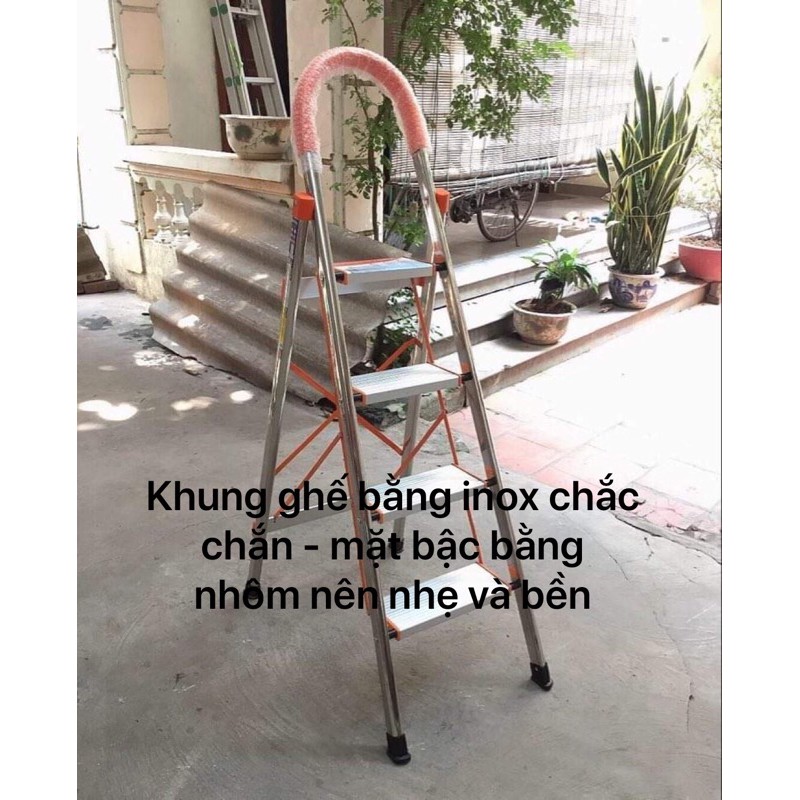 Thang nhôm ghế tay vịn khung inox 3,4,5,6,7 bậc chiều cao 0.7 đến 1.7m