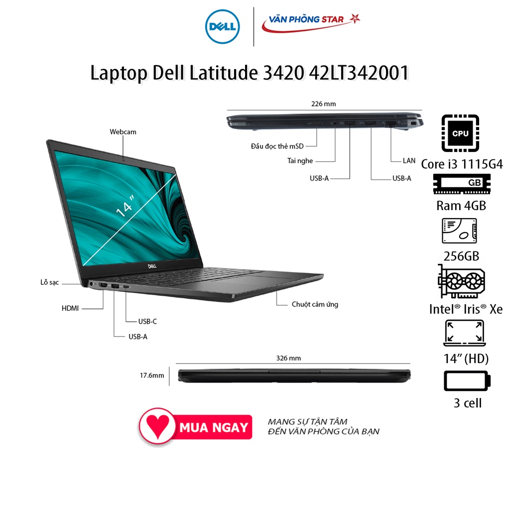Laptop Dell Latitude 3420 (42LT342001) (i3 1115G4 4GB RAM/256GB SSD/14.0 inch HD/Fedora)