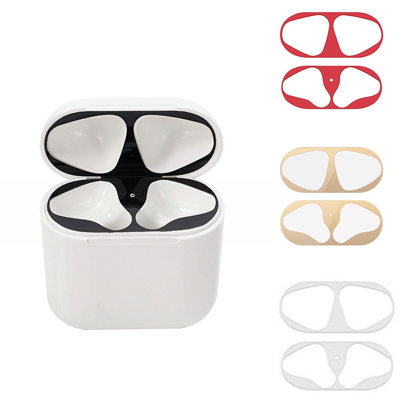 Miếng Dán Kim Loại Chống Bụi Cho Hộp Sạc Tai Nghe Airpods 1/2