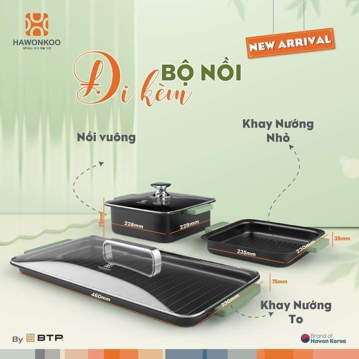 Bếp Từ Đôi Kèm Bộ Nồi Hawonkoo MCEH-200-II, Kèm Lẩu Nướng, Tiết Kiệm Điện Năng, Bảo Hành 12 Tháng, Giao màu ngẫn nhiên