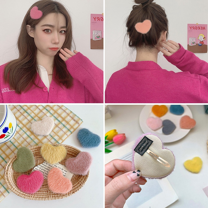 Kẹp Tóc Hình Trái Tim Bằng Lông Nhung Dễ Thương Xinh Xắn Dành Cho Nữ