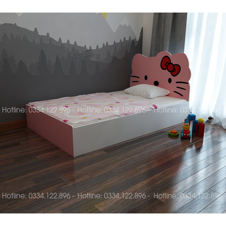 Giường ngủ cho bé gái bằng gỗ công nghiệp hình Hello Kitty đáng yêu