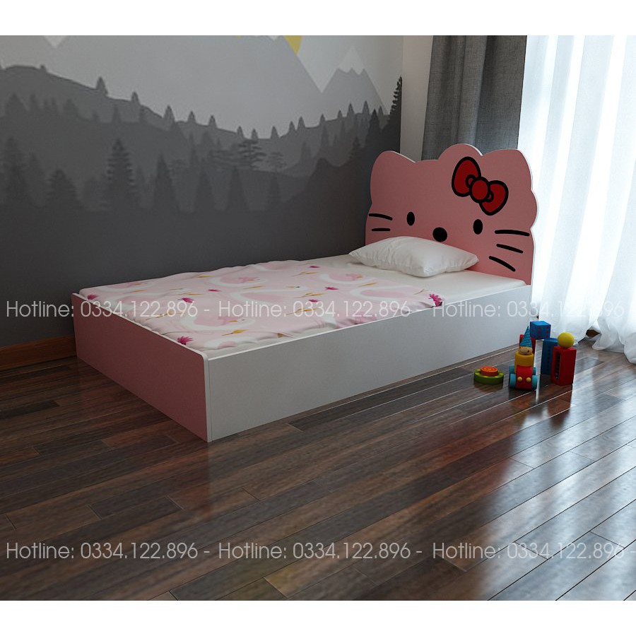 Giường ngủ cho bé gái bằng gỗ công nghiệp hình Hello Kitty đáng yêu