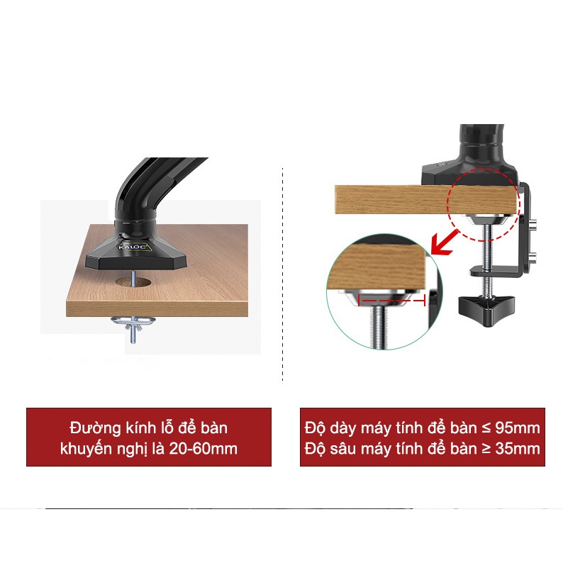 GIÁ TREO MÀN HÌNH MÁY TÍNH KALOC DS90 ARM MONITOR tay dài hơn NB F80
