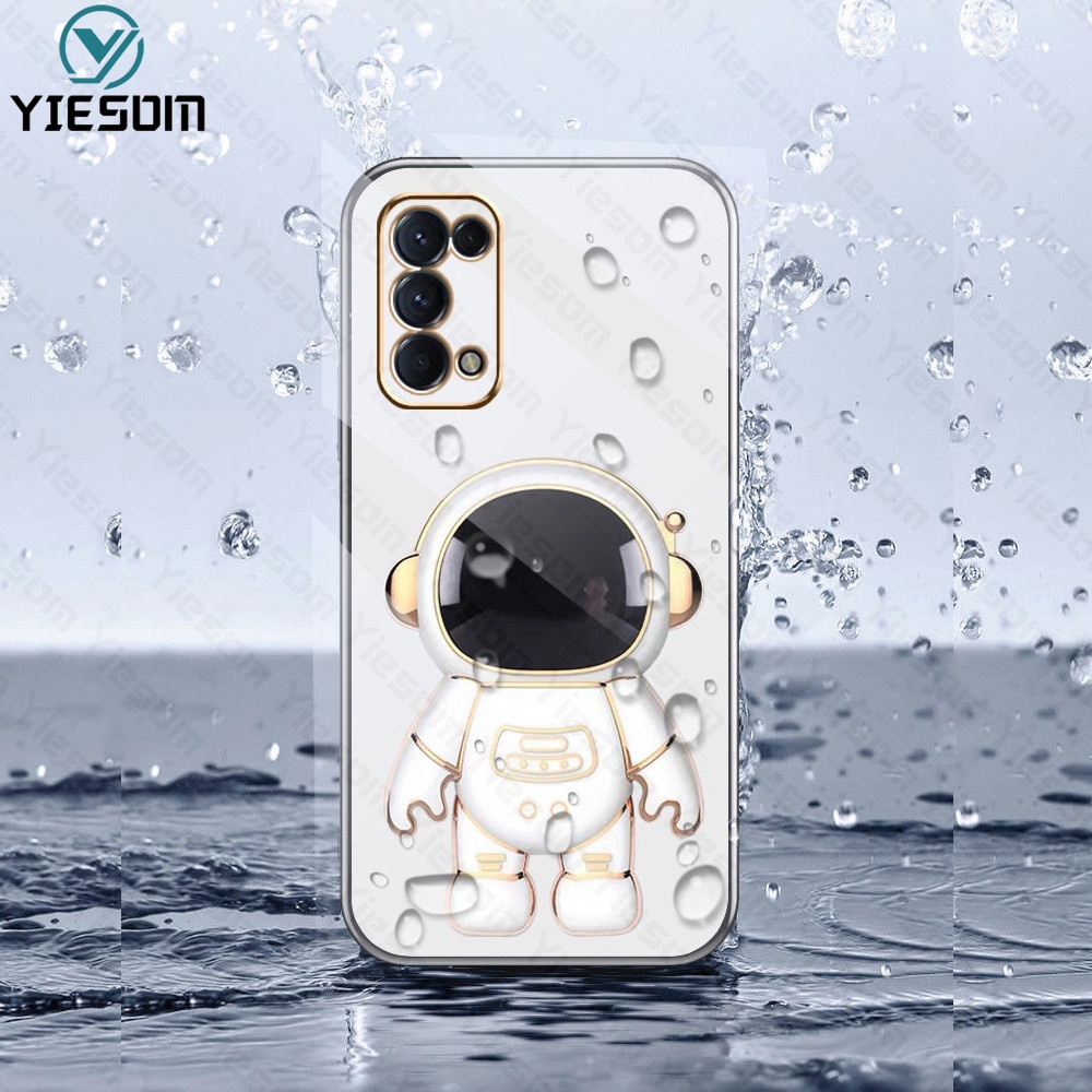 Ốp Điện Thoại Silicon Dẻo Họa Tiết Phi Hành Gia Lấp Lánh Kèm Giá Đỡ Cho OPPO Reno 7Z 7 6 4 5 4G 5G 5F 4F