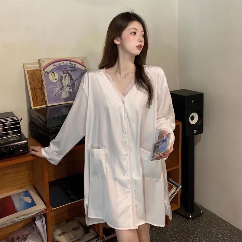 Đầm Ngủ Sơ Mi Voan Dài Đến Giữa Bắp Chân Mỏng Plus Size Cho Nữ