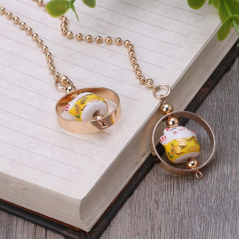 Phụ Kiện Treo Trang Trí Gương Chiếu Hậu Xe Hơi Hình Mèo May Mắn Bằng Gốm Sứ