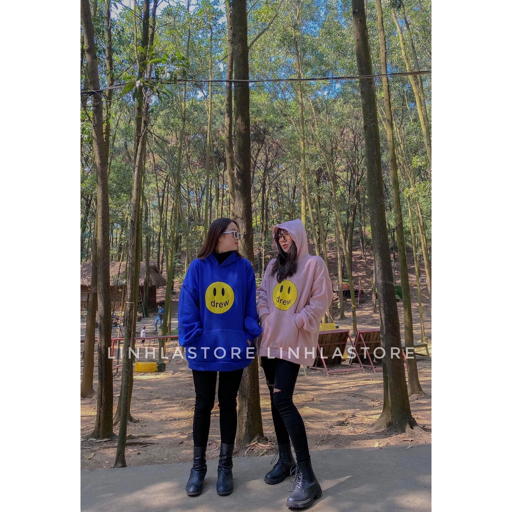 Áo hoodie drew unisex nam nữ khoác nỉ bông form rộng dày dặn có mũ house mặt cười mặc đôi giá rẻ