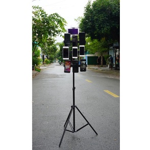 Bộ kẹp nhiều điện thoại cho đèn livestream ( live cùng lúc nhiều máy đt) kèm chân cao 2m1 bán hàng onl facebook tiktok