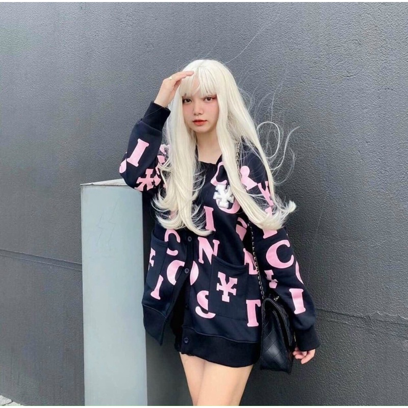 Áo khoác nỉ cardigan có nút form rộng in chữ dưới 70kg mặc rộng y hình - T0N | BigBuy360 - bigbuy360.vn