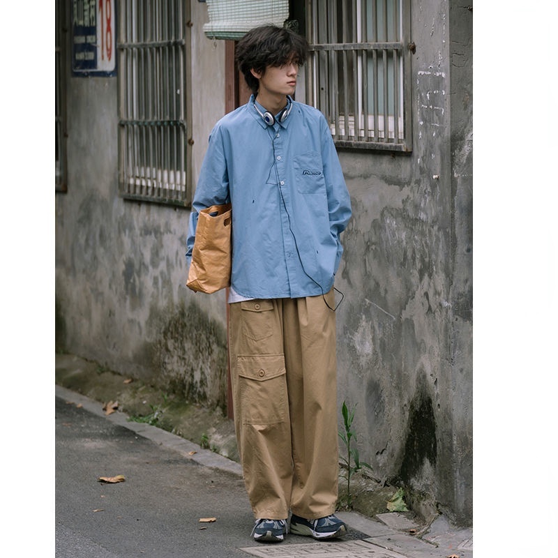 Quần kaki ống rộng phong cách retro mùa thu 2021 cho nam