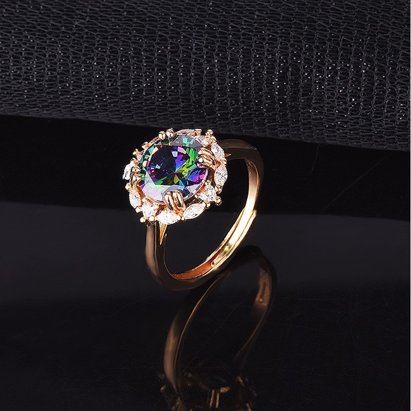 pt950 vàng phụ nữ đầy màu sắc nhẫn kim cương moissanite nhẫn cưới có thể điều chỉnh đồ trang sức