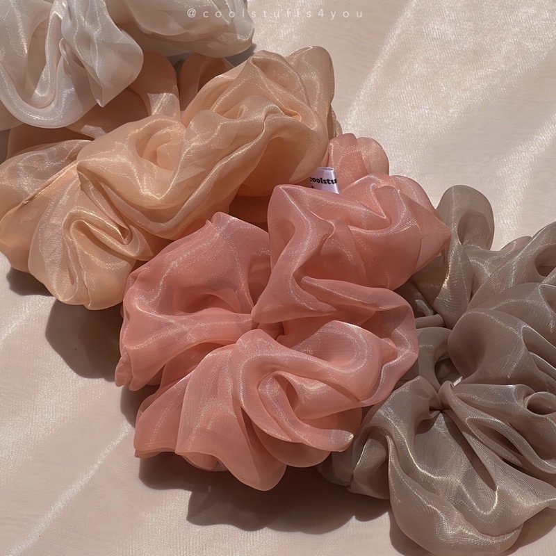 Buộc Tóc Scrunchies Voan Phồng Bigsize Tone Nâu 🤎