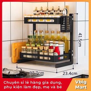 Kệ Gia Vị Thép ĐEN đa năng 2 tầng Có Ống Cắm Đũa Và Giá Để Thớt