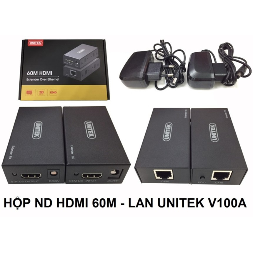 [Mã ELHACE giảm 4% đơn 300K] Bộ nối dài HDMI Extender Unitek 60m bằng cáp LAN RJ45 CAT 6 V 100A