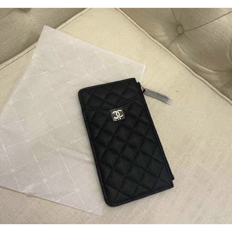 TNS-Ví card holder có ngăn điện thoại siêu hottrend gift set-chất da xịn chần trám màu đen classic