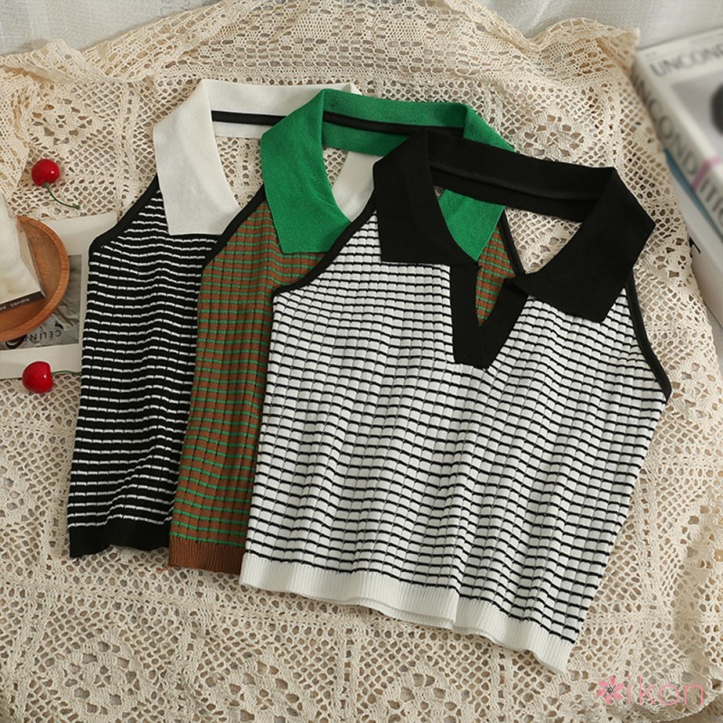 Áo Dệt Kim Nữ Sát Nách Màu Sắc Tương Phản