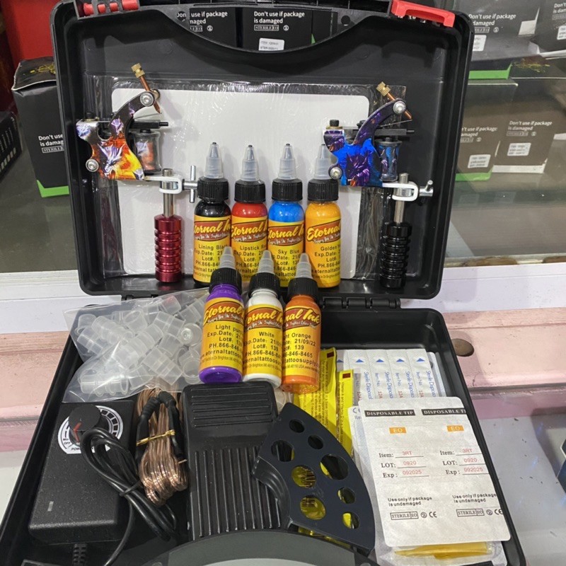 Combo 2 máy xăm kèm 7 mực xăm lên da RẢ 899k