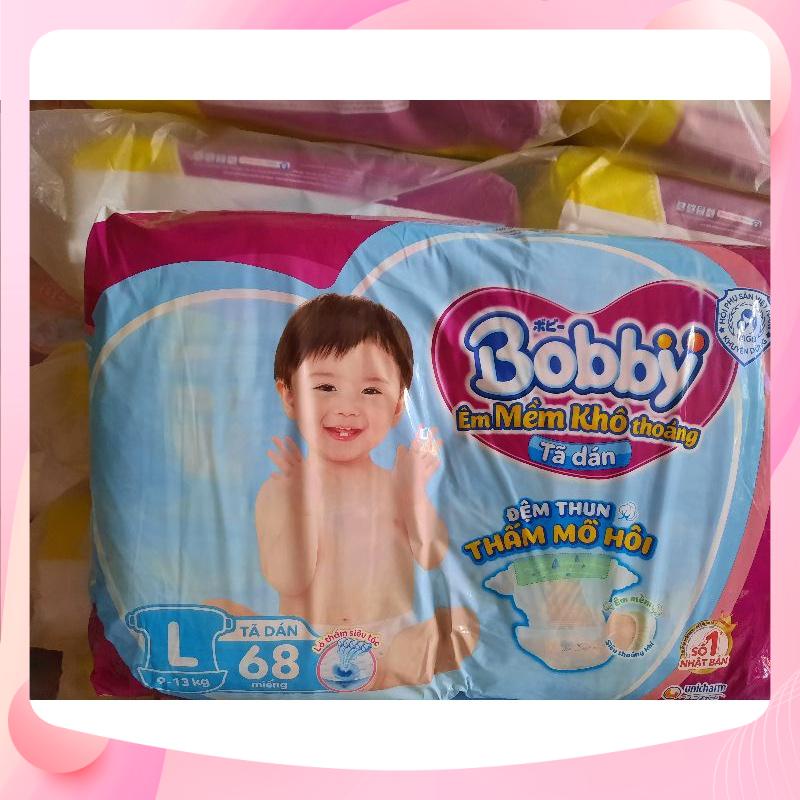 Tã dán bobby mẫu mới size M 76 miếng tặng kèm 6 miếng,tã bobby dán size L 68 miếng