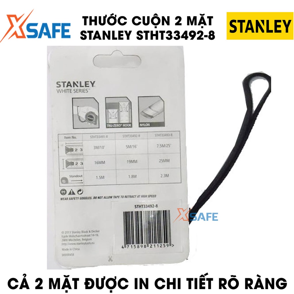 Thước cuộn STANLEY STHT33492-8 5mx19mm lưỡi thép dẻo Thước cuộn 2 mặt Stanley vỏ nhựa ABS bọc cao su bền bỉ