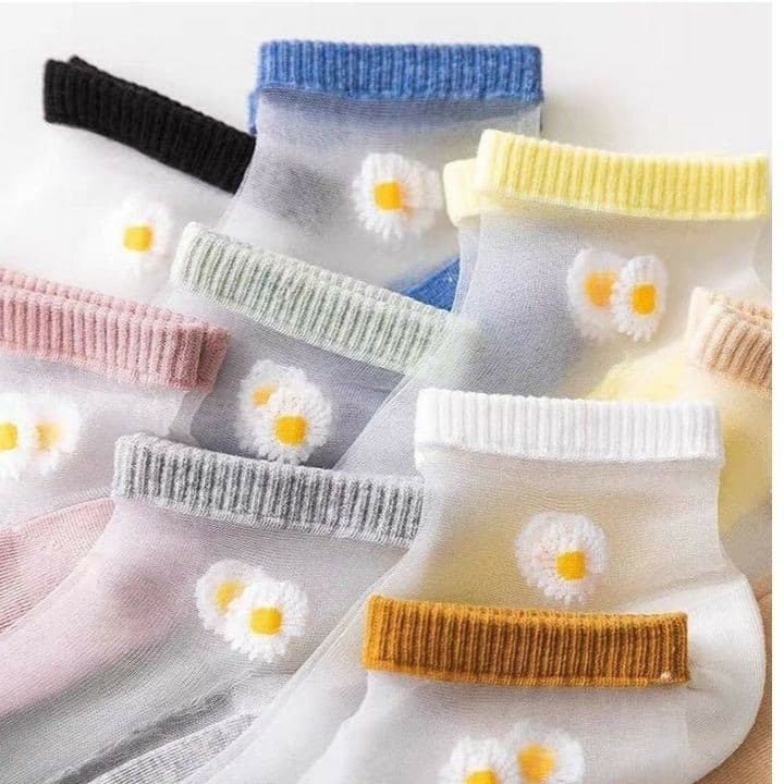 Combo 4 Đôi Tất Lưới Vớ Lưới Cổ Ngắn Đi Hài Thêu Hoa Cúc siêu Cute Dễ Thương Nhiều Màu