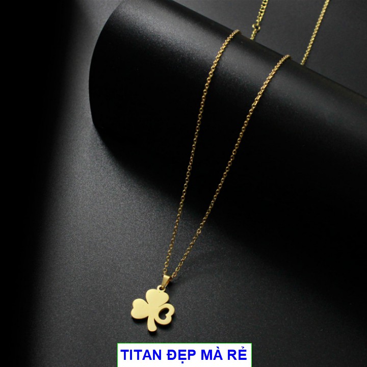 Dây chuyền màu vàng kiểu mới nữ titan mặt nơ cỏ xinh xắn - Hàng titan vàng 18k sáng bóng đẹp - Cam kết 1 đổi 1 nếu đen