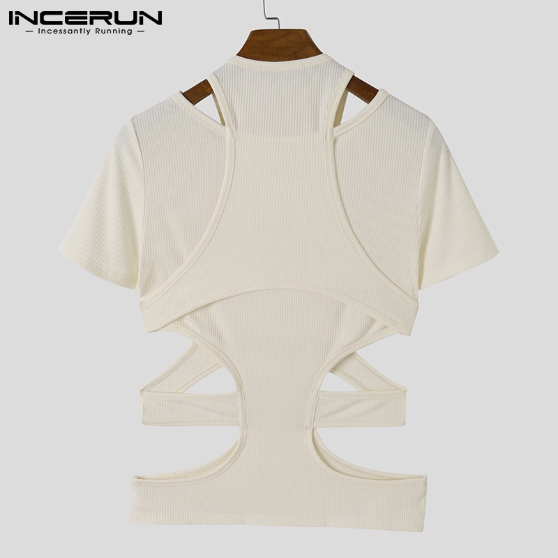 Áo thun INCERUN tay ngắn cổ tròn màu trơn đơn giản cho nam