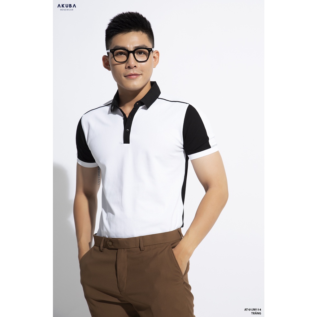 Áo thun polo nam AKUBA form slimfit, chất liệu 100% cotton cá sấu, vải mềm mại, thoáng khí, thấm hút mồ hôi tốt 01JW114