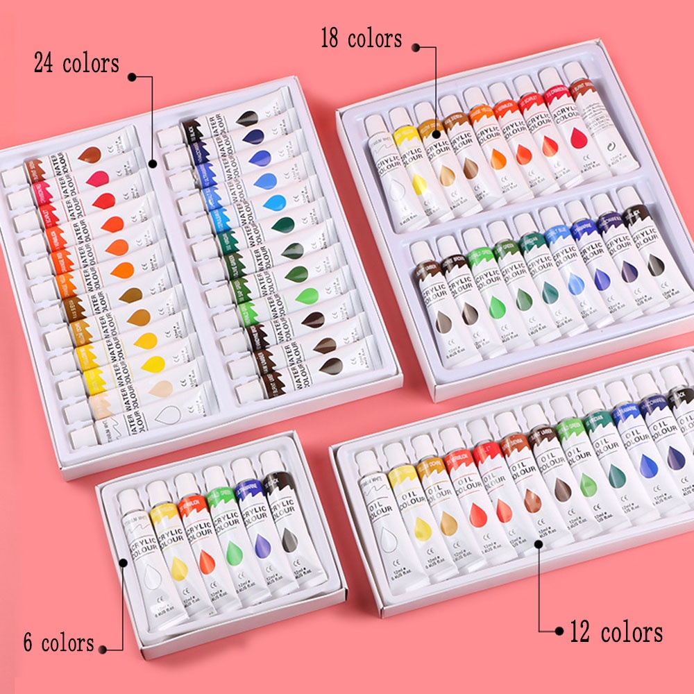 Bộ Màu Nước Acrylic 12ML Nhiều Màu Sắc Dành Cho Học Sinh Và Người Mới Bắt Đầu