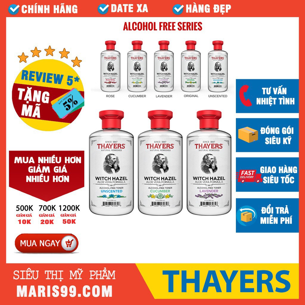 [Mã 153FMCGSALE1 giảm 10% đơn 250K] Thayers Alcohol Free toner - Nước hoa hồng Không Cồn Thayers 355ml [ Chính hãng ]