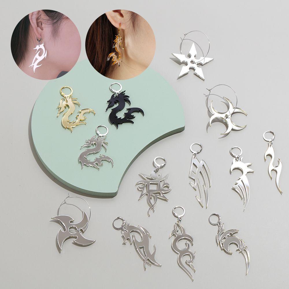 Khuyên Tai Hình Rồng Bằng Acrylic Mặt Gương Thời Trang Đường Phố Cho Nam Và Nữ