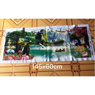 (Đã thêu 20) Tranh thêu phong cảnh Non nước hữu tình thêu kín 147cm