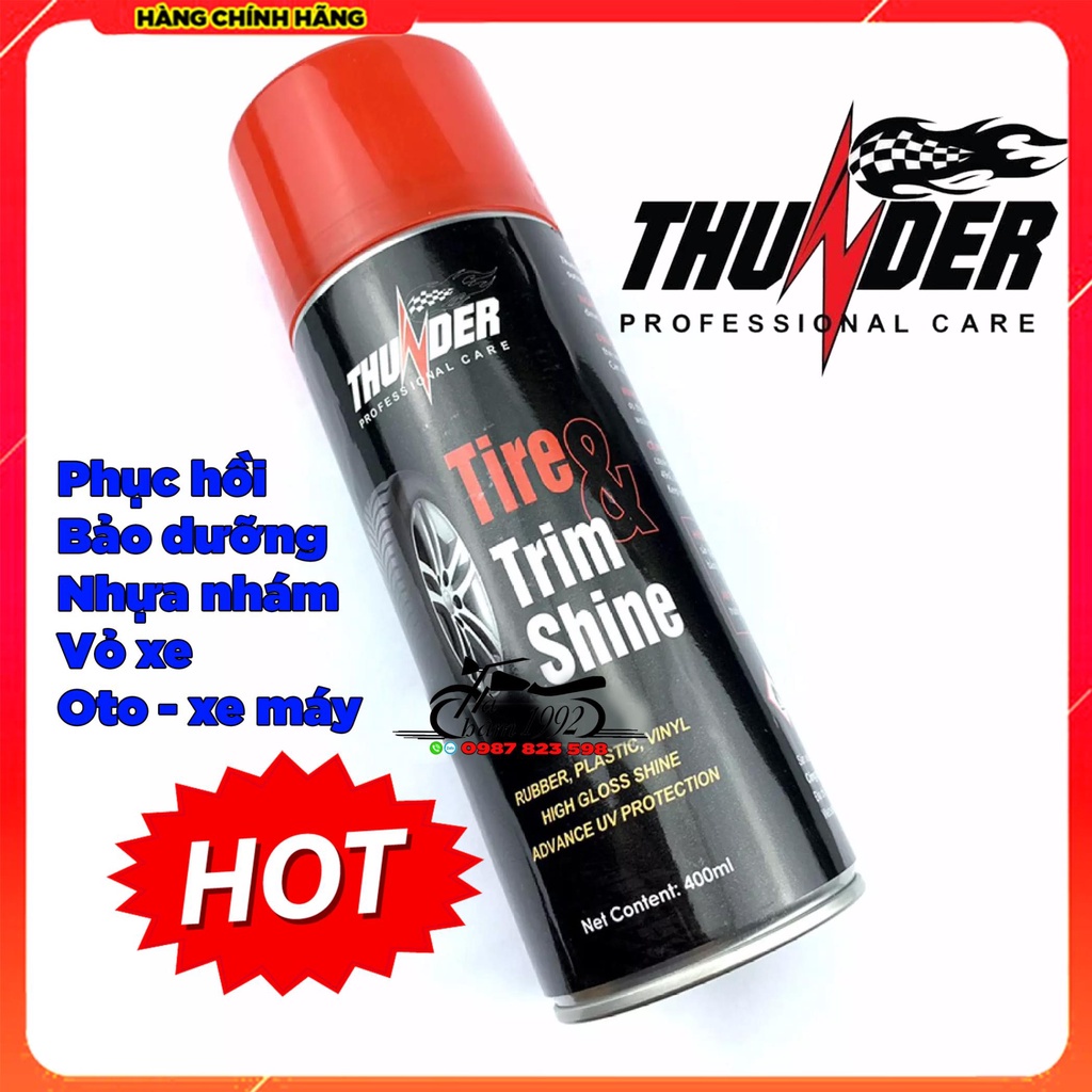 Chai xịt dưỡng nhựa nhám, vỏ xe Thunder Tire & Trim Shine 400ml chuyên làm bóng nhựa đen và vỏ xe