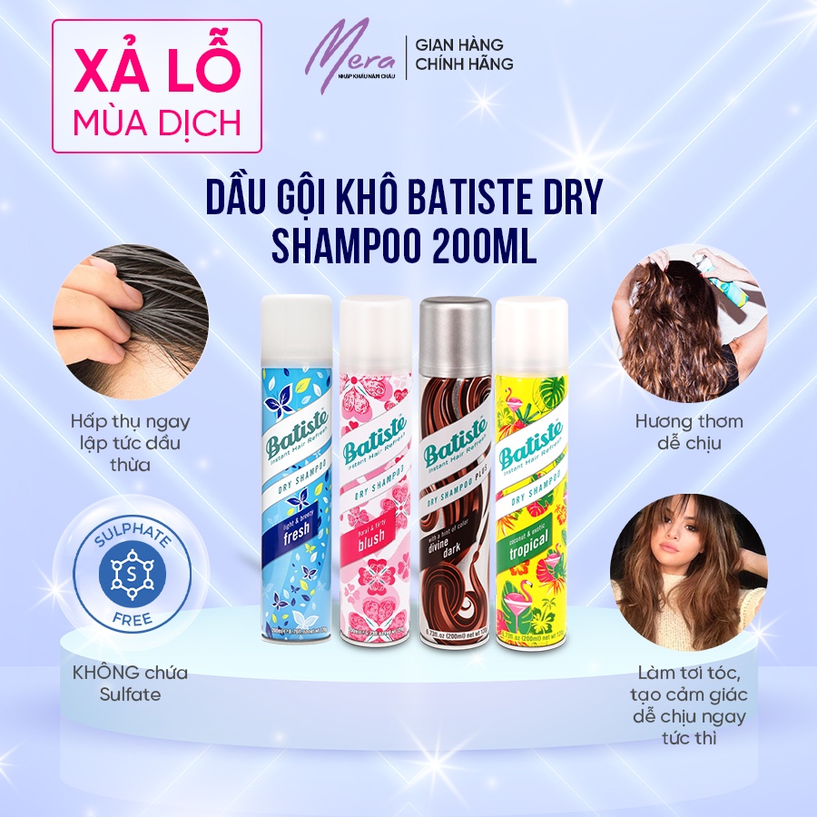 Dầu Gội Khô Batiste Dry Shampoo 200ml