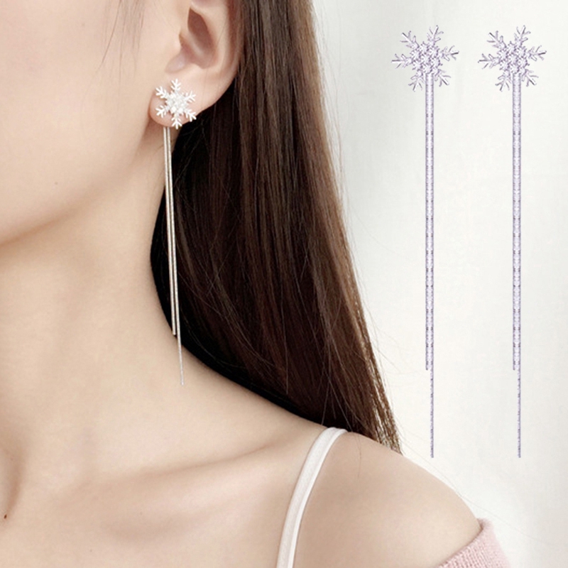 Fashion Snowflake Tassels Earrings Elegant Earring Wedding Party Crystal CZ Earring Jewelry
