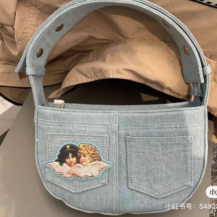 ⭐Còn Hàng ⭐ Túi tote denim Thêu Hình Thiên Thần Phong Cách Ý niche Cho Nữ
