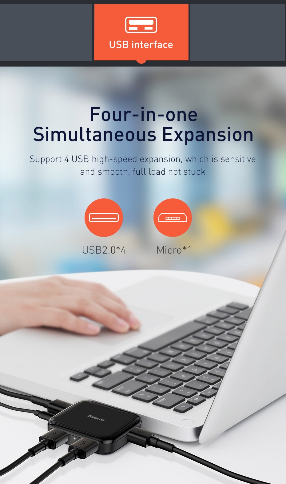 BASEUS XIAOMI Hub Chia 4 Cổng Usb 2.0 Loại C 4 Trong 1 Cho Macbook / Samsung