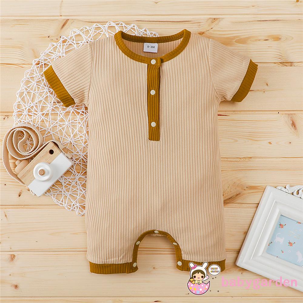 Bộ áo liền quần cổ tròn tay ngắn phối màu tương phản thời trang mùa hè cho bé