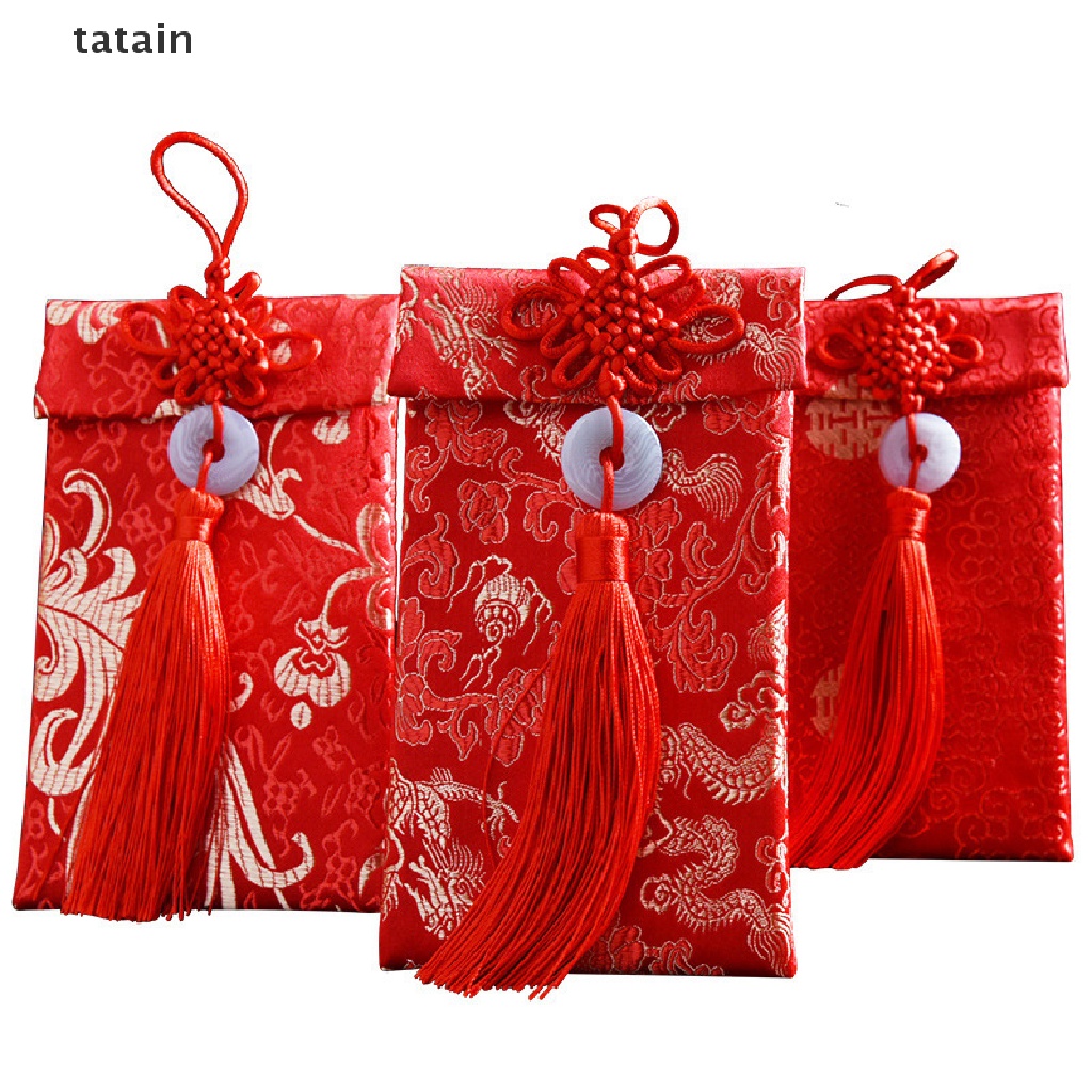 [TAT] Chinese Knot Red Envelope Gift Bag Exquisite Floral Money Wedding Tassel Bags CVX