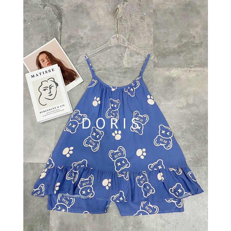 Bộ bầu lanh lụa siêu mềm mát, kiểu áo 2 dây và quần đùi